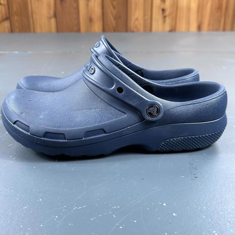 Crocs Men 10 Women 12 Blue Clogs Slip On Loafer Driving Comfy Closed Toe No Hole - Picture 2 of 9